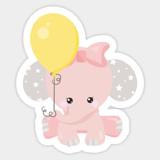 Elephant With Balloon, Cute Elephant, Crown, Stars Sticker